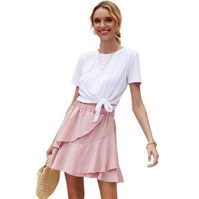 China Summer Skirt Breathable Pink Ruffled Bunch Edge Women Quilted Elastic Skirts for sale