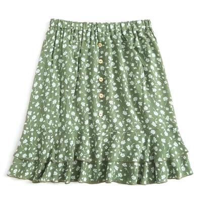 China Breathable Skirts For Ladies Casual Small Floral Daisy Wooden Ear Printed Pleated Skirt For Women for sale