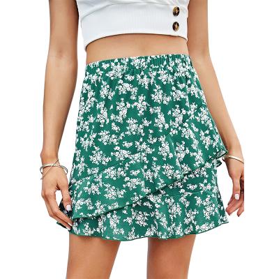 China Soft Floral Fishtail Women Summer Skirts Polyester Breathable Green Skirt for sale