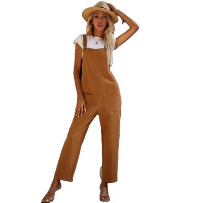 China New Arrivals Summer Viable Overalls Brown Square Neck Strap Ladies Romper for sale