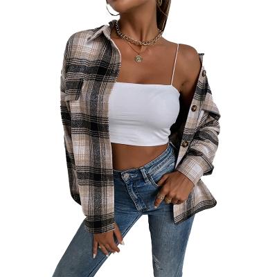 China New Fashion Anti-wrinkle Women Plaid Turn-down Blouse Single Breasted Long Sleeve Ladies Blouse for sale