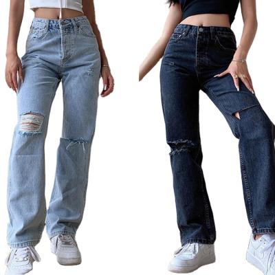 China Women's Mid Waist Jeans Wash Breathable Casual Wide Leg Hole Jeans For Women for sale