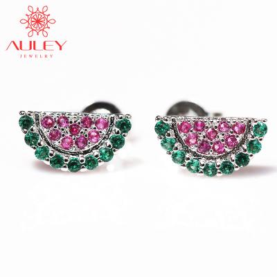 China Auley Ethnic Hot Selling 925 Silver Needle Watermelon Cubic Zircon Stud Earrings For Women for sale