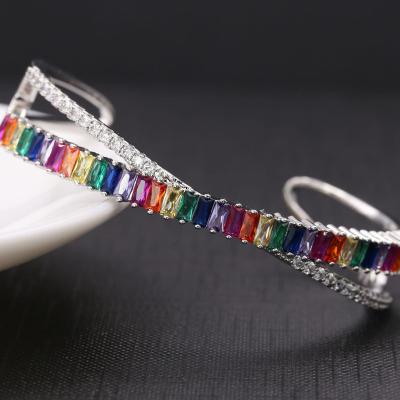 China CLASSIC Indian Brass Zirconia Bangle Rectangle Silver Plated Colors Bangles Jewelry for sale