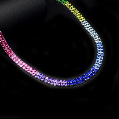 China CLASSIC CZ Necklace Rainbow Wuzhou Cuban Link Chain Double Rows Tennis Bracelets for sale