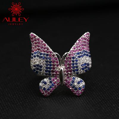 China Trendy Custom Pave Beads Butterfly Rings Silver Anel Maker Pendant Ring Women for sale