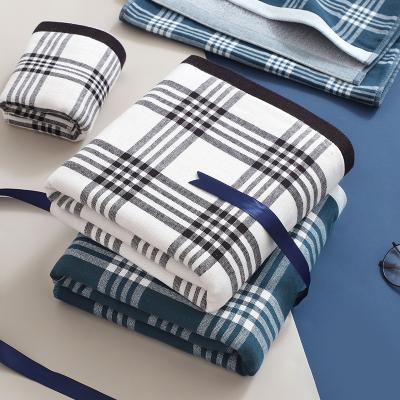 China Best Price Japanese Style Cotton Men's Gauze Tablets Plaid Voiceless Bath Towel for sale