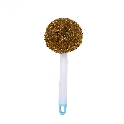 China Durable Hot Selling Long Handle Home Pot Brush Steel Wire Practical Ball Kitchen Multifunctional Cleaning Brush for sale