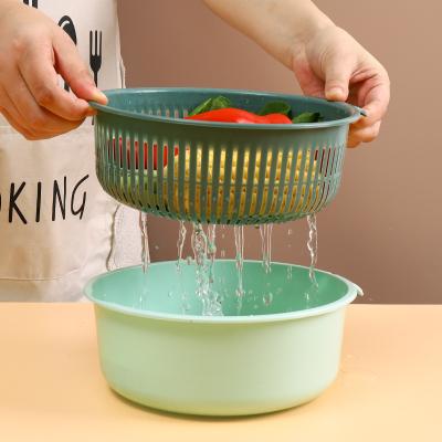 China Durable Nordic High Quality Portable Plastic Rice Laundering Kitchen Double-Layer Universal Drain Basket for sale