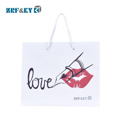 China Recyclable Custom Carry Bag Kraft Paper White Bag With Your Own Design for sale