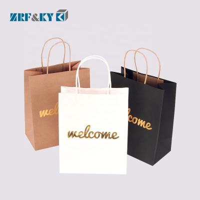 China Custom Fashion Pattern Recyclable Printed Kraft Paper Bags BIODEGRADABLE White/Black/Brown Kraft Paper Bags With Twisted Handles for sale