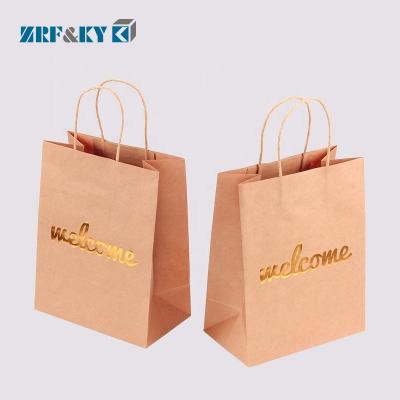 China Disposable Custom Printed Brown Black White Kraft Paper Bags Packaging With Twisted Handles for sale