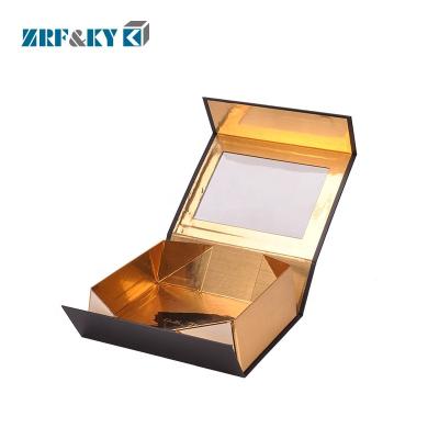 China Recyclable Custom Black Gift Paper Packaging Flat Folding Collapsible Magnetic Boxes With PVC Windows for sale