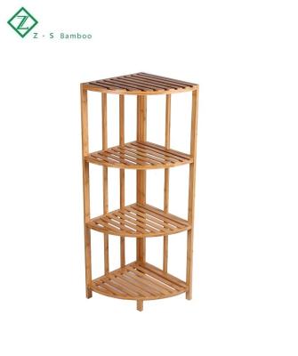 China Sustainable Home Decoration 4 Tiers Bamboo Tub Fan Shaped Corner Shelf for sale