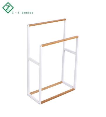 China Free Standing Wooden Towel Rack Heater Bamboo Towel Rack Clothing Ladder Drying Rack for sale