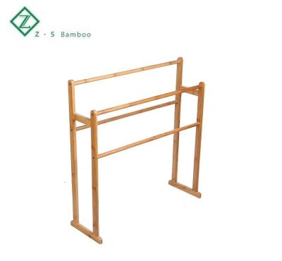 China Heater Free Standing Bamboo Towel Rack with 2 Towel Rails for sale