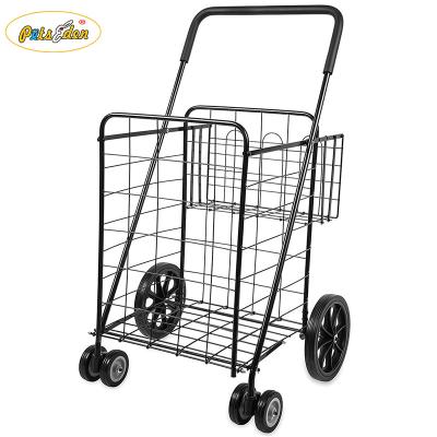 China Folding Folding Metal Shopping Trolley Carts With 4 Wheels Wire Shopping Cart for sale