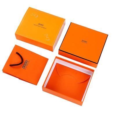 China Recycled Materials Jewelry Custom Paper Packaging Cardboard Gift Packaging Bag Set Orange Red Cosmetic Rigid Drawer Boxes Bracelet Match Boxes for sale