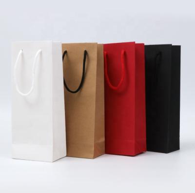 China Factory Wholesale Recycled Materials Luxury Gift Packaging Custom Printed Paper Bottle Wine Gift Bags With Handles for sale