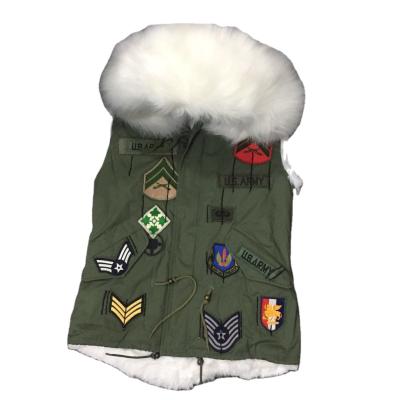 China Winter Waterproof Fashion Fur Raincoat Vest Decorated Military Insignia Cool Style Women&Men White Faux Fur Vest for sale