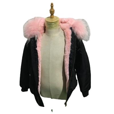 China Newest Design Style Kids Faux Fur Lining Coat Girls Black Pink Winter Long Lasting Waterproof Bomber Jacket for sale