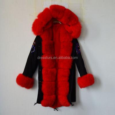 China Garment Factory Luxury Parka With Striped Fox Fur And Faux Fur Striping, UK Stylish Parka Coat for sale