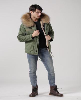 China Outerwear 100% Real Raccoon Fur Coat, Cool Men Jackets Army Green Parka for sale