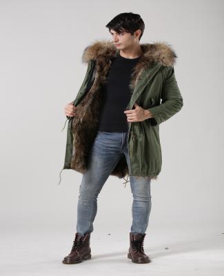 China Men's long type big real raccoon fur winter anti-shrink hooded parka coated down men's to spot fur coat jackets for sale