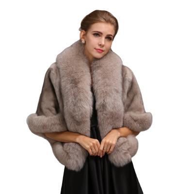 China New Fashion Ladies Anti-Wrinkle Outwear Winter Ladies Poncho Brown Mink Fur Coat Elegant Fox Fur Trimming for sale