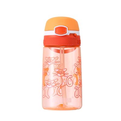 China 2021 Sustainable newcomer 350ml orange kids plastic cute custom bpa free water bottle with straw for sale