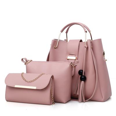 China Fashion Woman Main 3 Pieces PU Leather Tote Bag For Women Luxury Tassel Handbag Set for sale