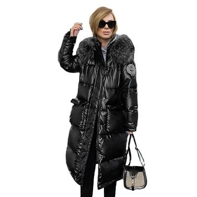 China Anti-Wrinkle Winter Women's Long Down Jacket Outdoor Hooded Coat Varsity Leather Letterman Jackets For Women for sale