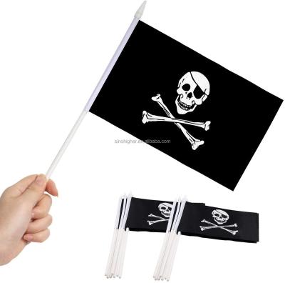 China Pirate Custom Hand Waving Polyester Waving Flag With Wooden Pole for sale