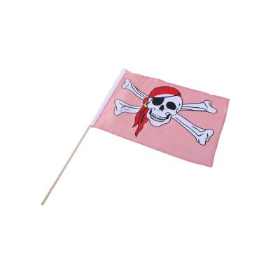 China China Manufacturer New Product Polyester Pirate Celebration Bone Waving White Jolly Roger Hand Waving Flag With Wooden Pole for sale