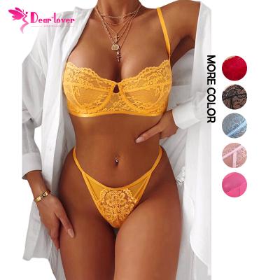 China 2022 Wholesale Fashion Women Cheap Price Spandex/Polyester Pink Lace Balconette Bralette Set Sexy Lingerie for sale