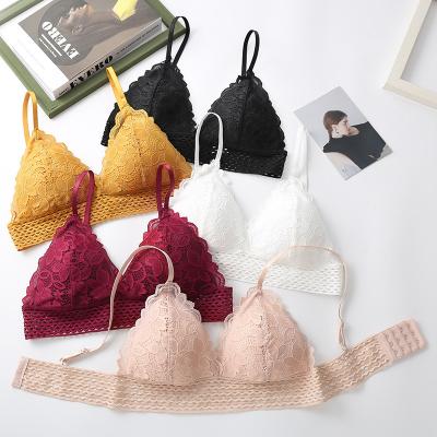 China Soft Knitting Lace Top Bralette Women's Floral Bralette Embroidery Wireless Sexy Breathable Camisole Bra for sale