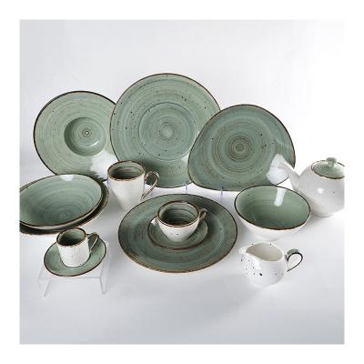 China Fashional Tableware Sustainable Green Dinnerware Sets Porcelain Set Dish Restaurant Dinner Set for sale