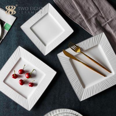 China Sustainable Sliver Dish White Ceramic Dishes Set Bone China Dinner Dish Wholesale Tableware for sale