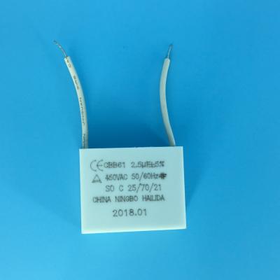 China cbb61 2.5uf 250vac fan capacitor function with rectangular lead wire for sale