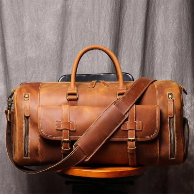 China Durable personalized men's travel bag full grain leather duffel bag custom printed Logo Travel bag luuage for sale