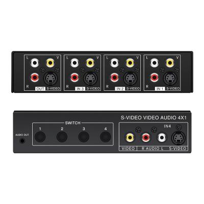 China s-video switch 4port 4input 1output audio video to audio 3.5 way 163*87*39mm vssw41 4 way for sale