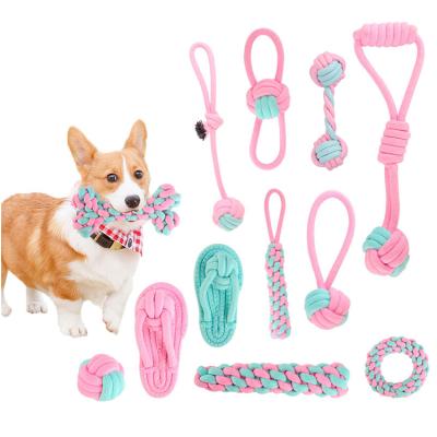 China Viable Dog Molar Supplies Cotton Knot Blue Pink Dog Chew Toy Pet Toy Set for sale