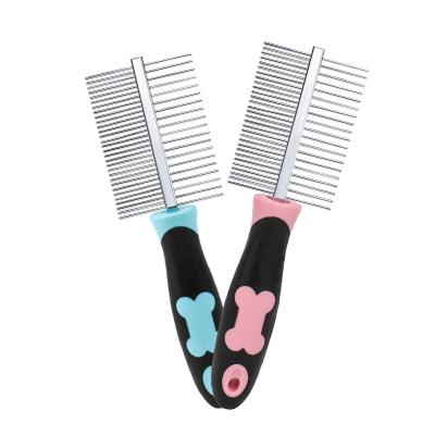 China Viable Wholesale High Quality Dog Bone Pattern Double Sided Steel Needle Comb Pet Hair Removal Comb for sale