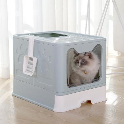 China Wholesale Sustainable Cat Litter Box Closed Puller Folding Cat Litter Box Large Splashproof Top Entry Cat Toilet for sale