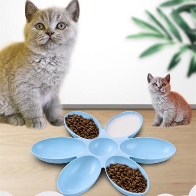 China New Cat Food Bowl Petal Grid Viable Creative Multi Cat Bowl Plastic Tableware Pet Bowl for sale