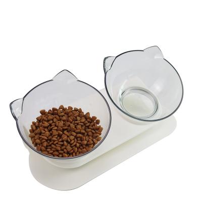 China Transparent Pet Feeder Double Tilt Face Cat Bowl Pet Drinker Double Cat Bowl Non-slip Shape Environmentally Friendly Automatic Ear for sale