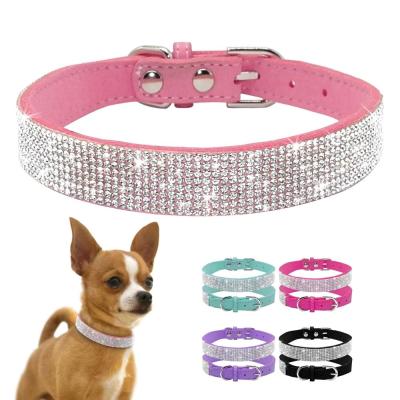 China Crystal Rhinestone Pu Dog Cat Collar Personalized Pet JEWELED Leather Collar for sale