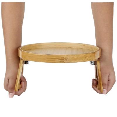 China Viable Amazon Folding Sofa Arm Rest Tray Portable Table Around Bamboo Foldable Lazy Storage Tray For Wide Couches for sale