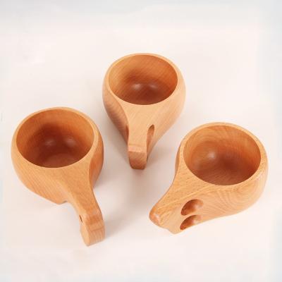 China Different Kinds Of New Design Sustainable Wooden Water Cup Natural Color Coffee Cup With Cute Handle for sale