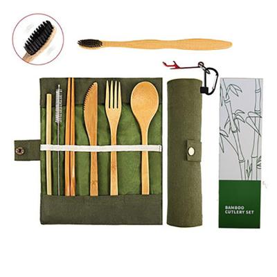 China New Year Sustainable Travel Wooden Combination Bamboo Cutlery Set Flatware Dinnerware for sale